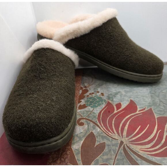 New Born Zoe Forest Green Wool Shearling Mule Slippers Shoes Womens Size 10 - Picture 2 of 8